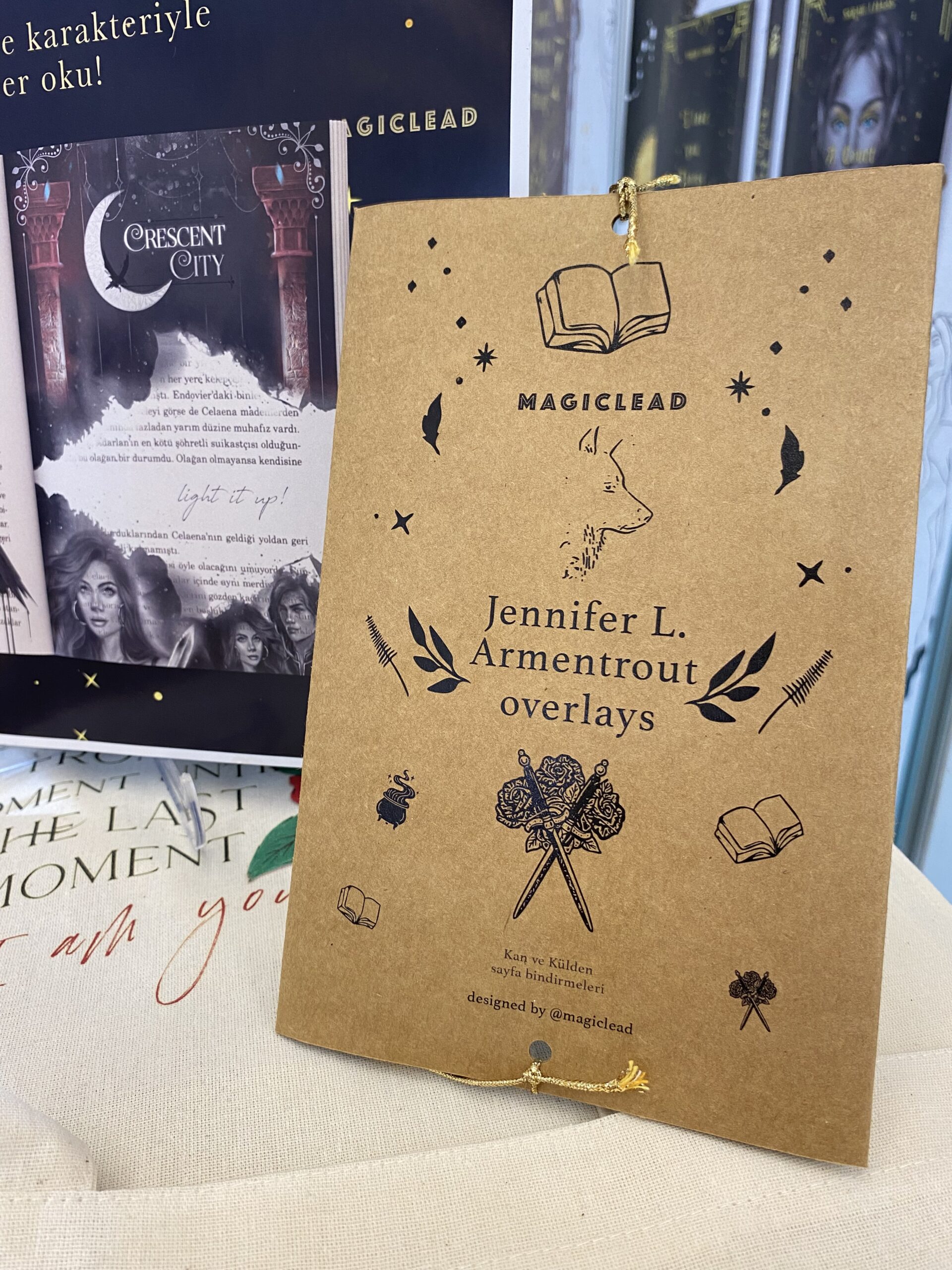 Jennifer Armentrout şeffaf sayfa bindirmesi seti – 4 adet elle çizilmiş tracing paper book overlay