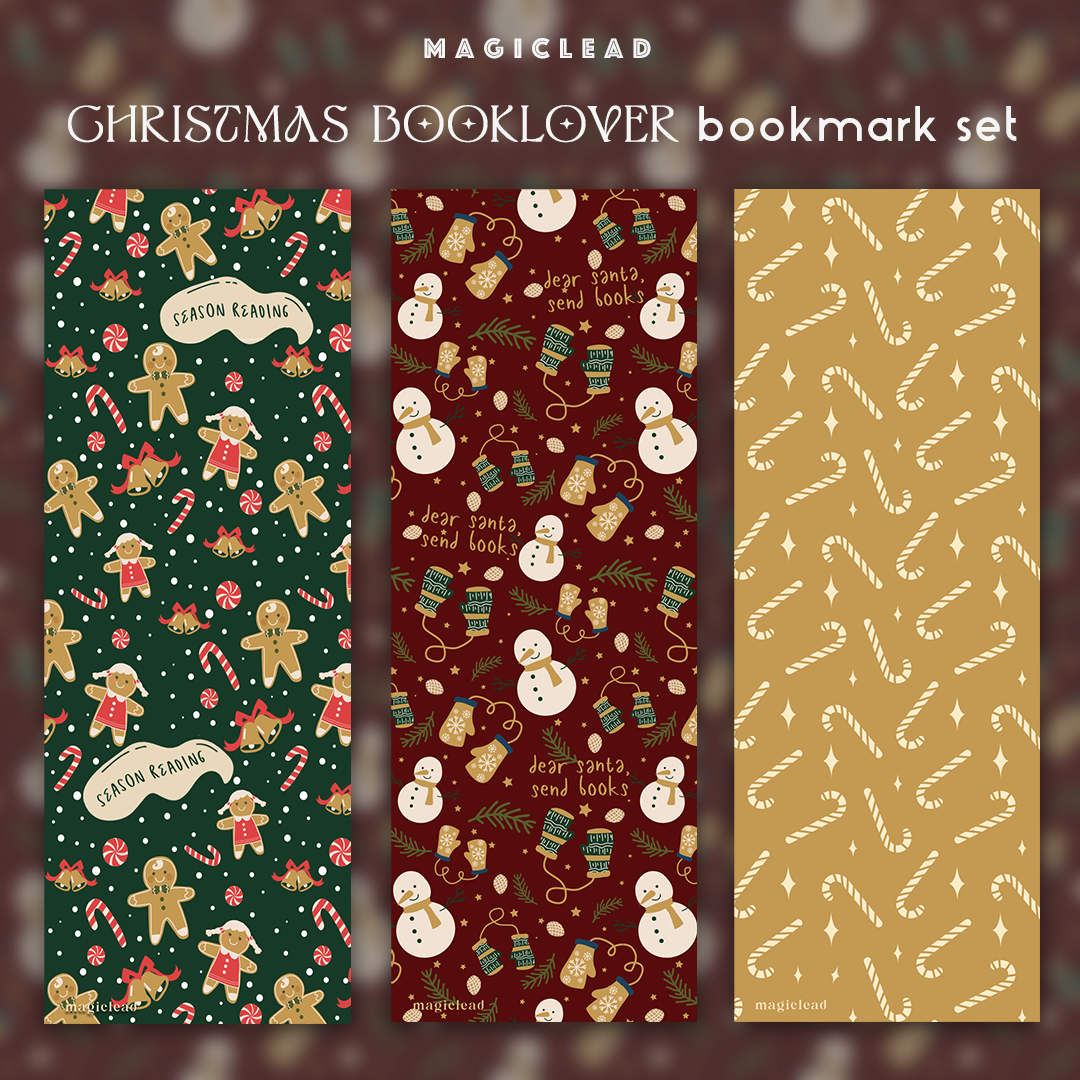 Christmas Booklover 3’lü mat kitap ayracı seti; fantasy ve romantik kitaplar için şık ve eğlenceli aksesuar.